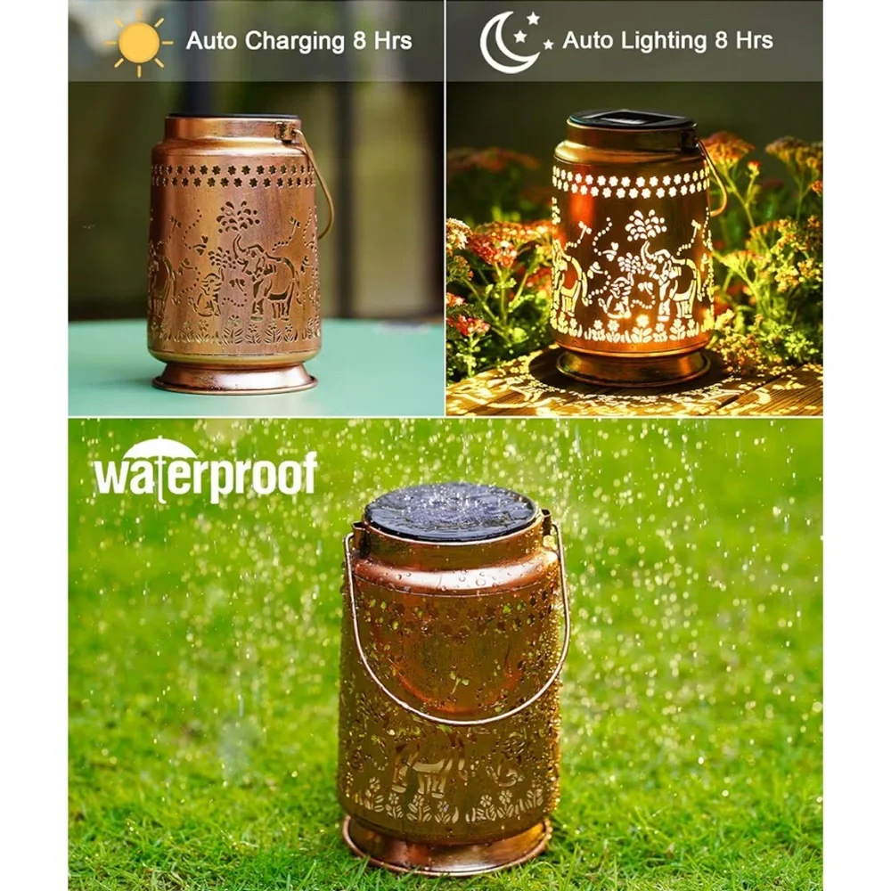 Elephant Solar Lanterns for Garden Decor: Waterproof Hanging Metal Decorations